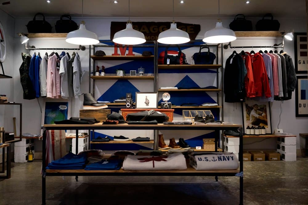 Clothing shop with neatly arranged displays